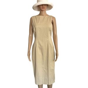 THEORY Sleeveless Fitted Cotton Pencil Midi Oatmeal Color Dress Size 6